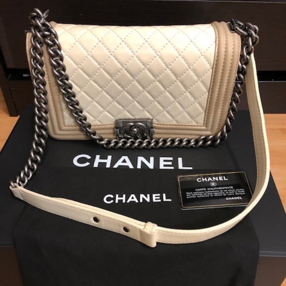 Chanel old medium le boy two tone
